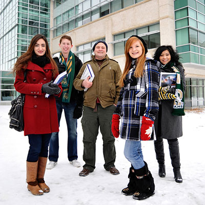 University of Saskatchewan-Students standing in front of campus building