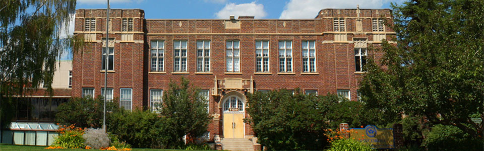 Concordia University College of Alberta campus: front view of brick building