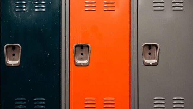 A close-up shot of lockers